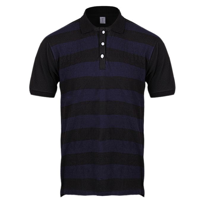 Danami Blue With Black Striped Polo Collar T-Shirt - Danami Clothes