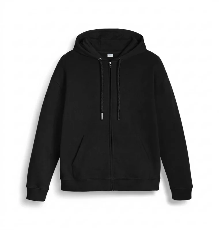 danami plain zipper hoodie black