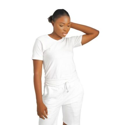 Danami All White Plain Women's Shorts With V-Neck T-Shirt