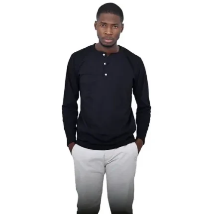 Danami Henley Long Sleeve T Shirt- Black