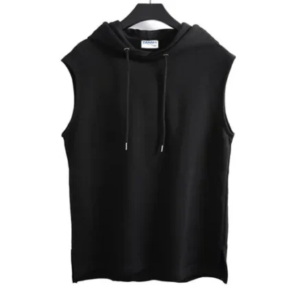 Danami Plain Sleeveless Hooded T Shirt- Black