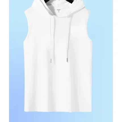 Danami Plain Sleeveless Hooded T Shirt- White