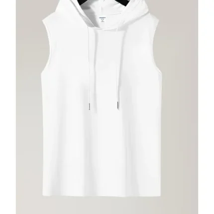 Danami Plain Sleeveless Hooded T Shirt- White