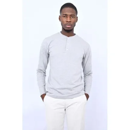 Danami Henley Long Sleeve T Shirt- Light Grey