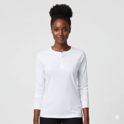Danami Henley Long Sleeve T Shirt- White