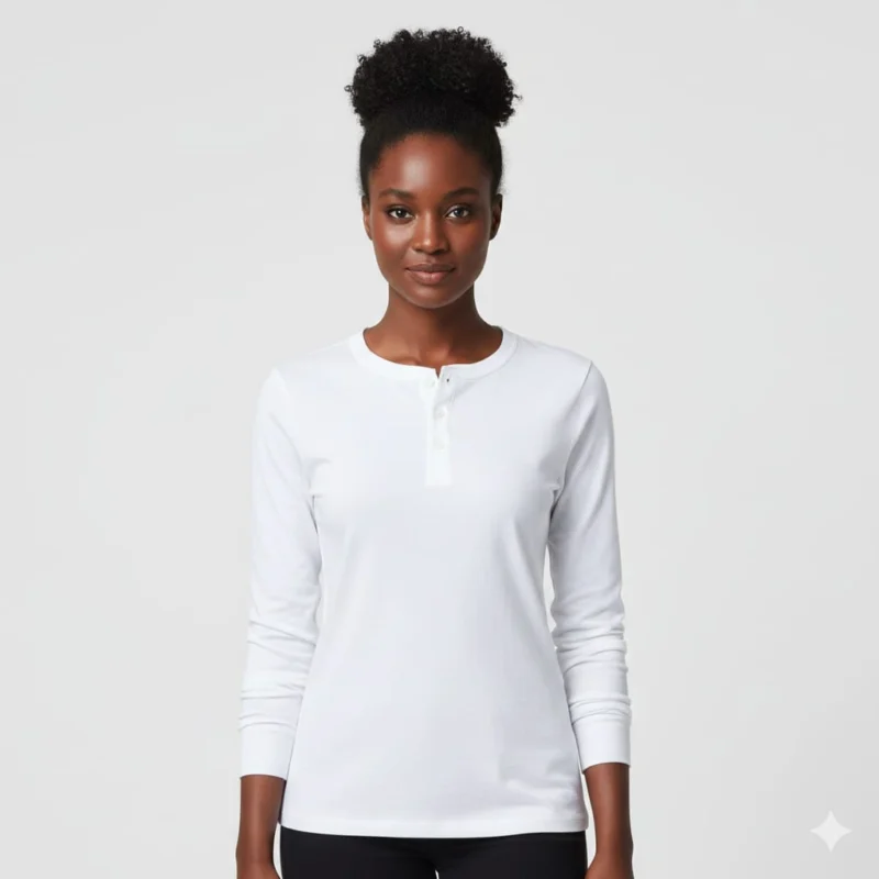 Danami Henley Long Sleeve T Shirt- White