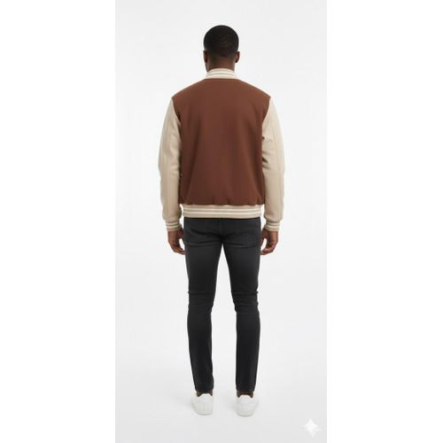 Danami Varsity Bomber Jacket- Chocolate Brown & Beige
