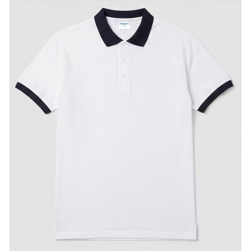 Danami White Polo With Navy Blue Collar Neck