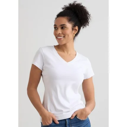 Danami Women's V-Neck Short Sleeve T-Shirt - White