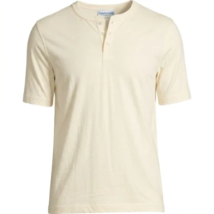 Danami Men's Short Sleeve Henley T-Shirt- Cream
